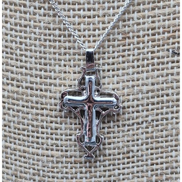 Annaleece Silver Tone Reversible Cross Pendant Necklace Crystal 18" Religious - Picture 9 of 11
